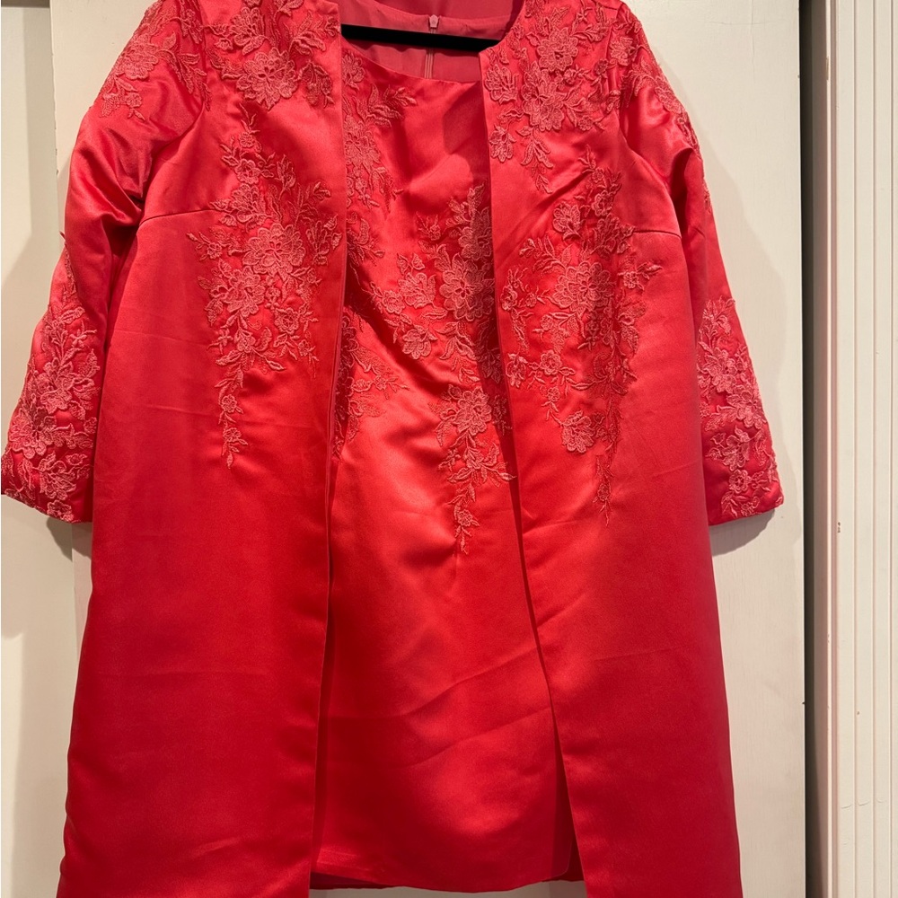 Elegant Cotal Lace Embroidered Dress and Coat Set